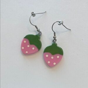Strawberry Pink and Green Kids Earrings